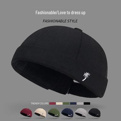 Unisex Embroidered Coconut Tree Brimless Flat Cap - Retro Hip Hop Travel Hat