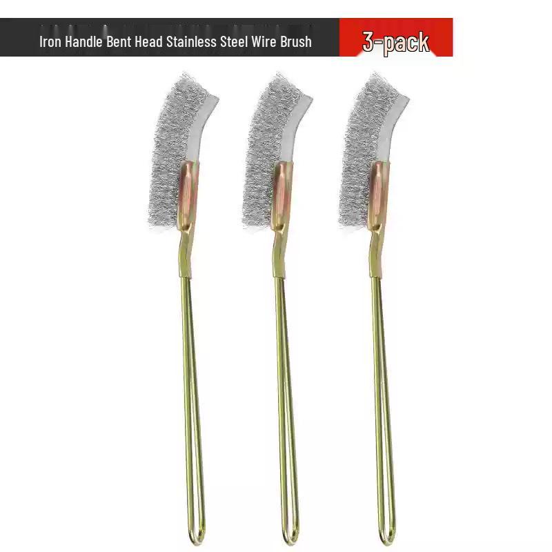 Iron Handle Wire Brush for Cleaning and Rust Removal - Bent Head, Stainless Steel, Nylon, Mini Size