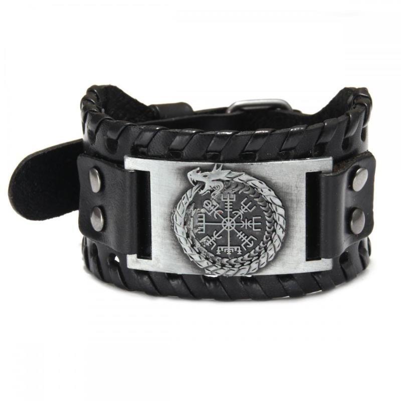 HNSP Wolf Rune Wrap Viking Leather Bracelet For Men Vintage Wide Bracelet Male  Accessory