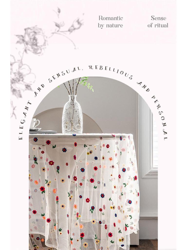 Imanqiyun Colorful Embroidered Floral Lace Tablecloth and Photography Backdrop.