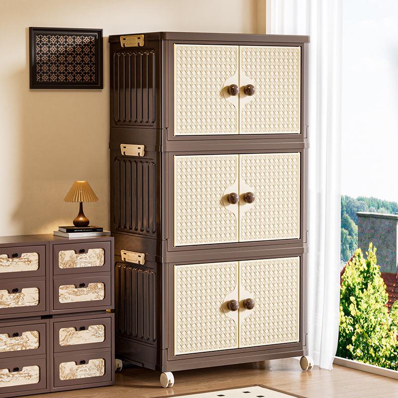 Retro Storage Cabinet: No-Assembly Multi-Layer Organizer for Snacks, Sundries, Kids' Wardrobe, Toys, and More