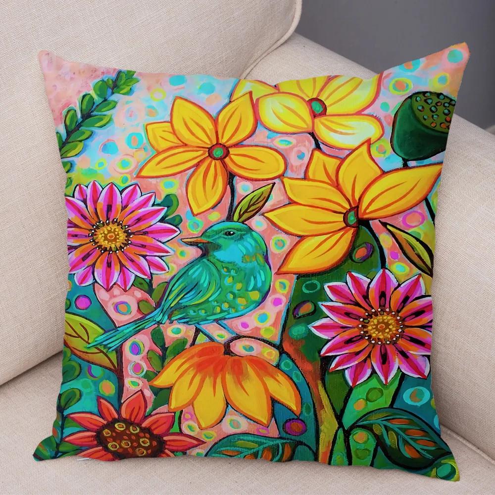 Nordic Watercolor Flower Pillowcase Soft Plush Decor Cartoon Floral Plant Cushion Cover for Sofa Home Children Room Pillow Case