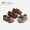 Spring 2026 Baby Girls' First Steps Soft Sole Leather Shoes with Double Bow, Non-Slip Princess Design.
