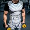 Men's Sublimated Compression T-Shirt, Black Sleeve White Chevron Dot Mesh Geometric Line All Over Print Stretch Quick Dry Soft B