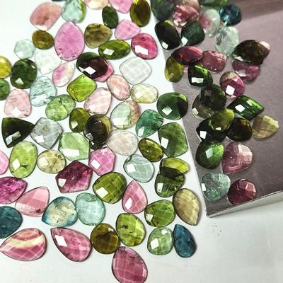 Multi-Tourmaline Rose Cut Gemstone Lot: Faceted Tourmaline Stone For Jewelry Making, ( 6 To 10 Mm )