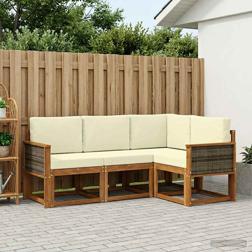 Outdoor Sofa Set 4 Pcs Natural and Cream Polyester