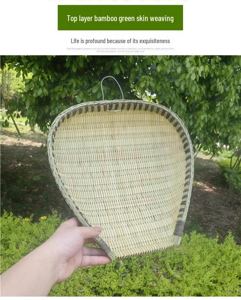 Bamboo Weaving Winnowing Basket for Washing Rice and Vegetables, Draining, and Drying - Handmade Green Bamboo Strips for Home and Restaurant Use