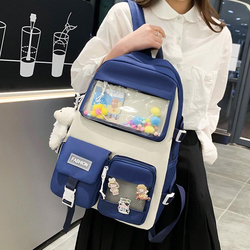 5pcs/set Kawaii School Bags for Teenage Girls Casual Canvas Large Capacity Student Bookbags Women Travel Backpack Shoulder Bags