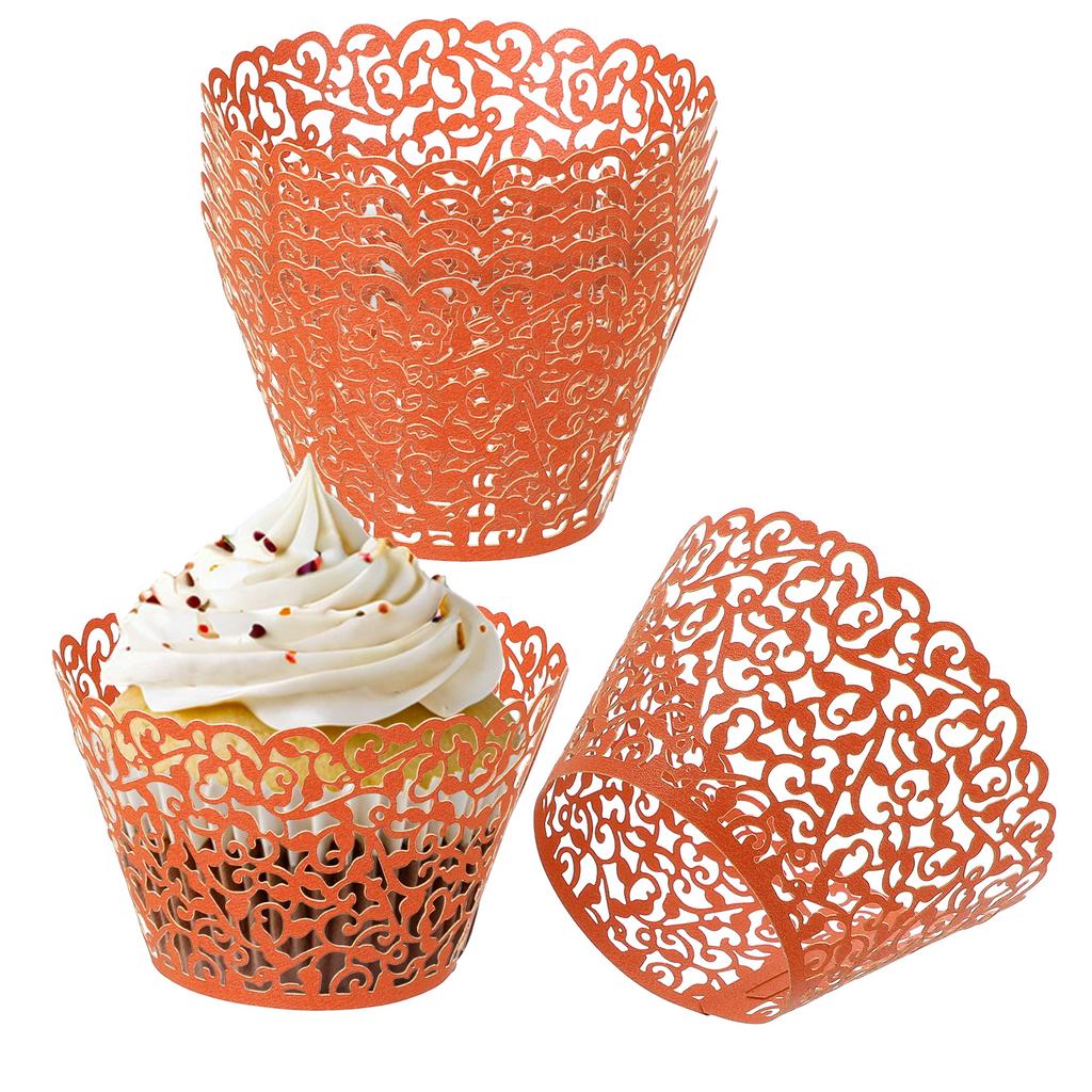 50pcs Baking Cups Standard Vine Decoration Laser cut Cupcake Wrappers Cake Toppers for Anniversary Birthday Weddings Parties
