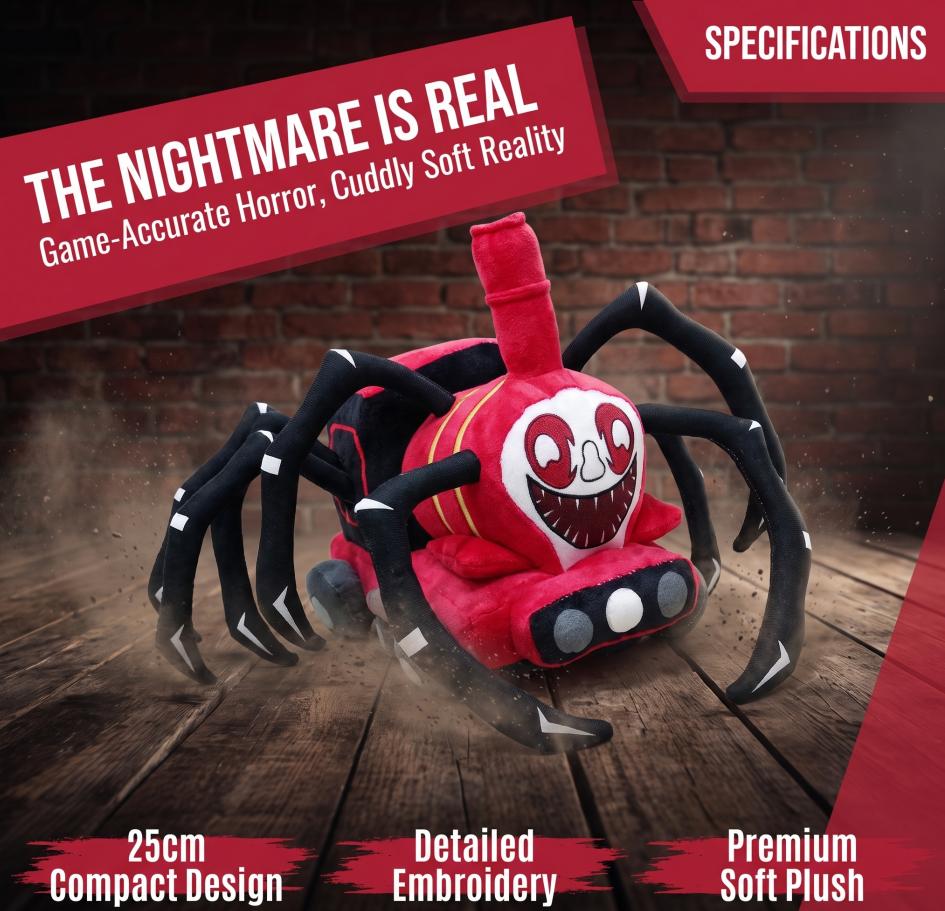 Spider Train Shaped Horror Plush Doll Scary Face Soft Fluffy Stuffed Toy Teens Halloween Decor Collectible Gift