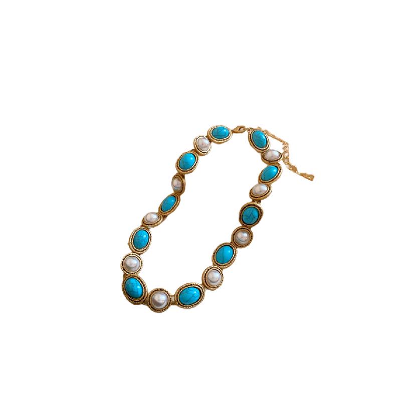 French Oval Lace Pearl Necklace - Retro Court Style Fashion Clavicle Chain