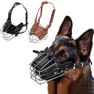 Haustier Hund Anti-Biss Metall Maulkorb Atmungsaktiv Verstellbar Leder Trainingshalsband Hunde Geschirr Zubehör Geeignet Bulldog Pitbull