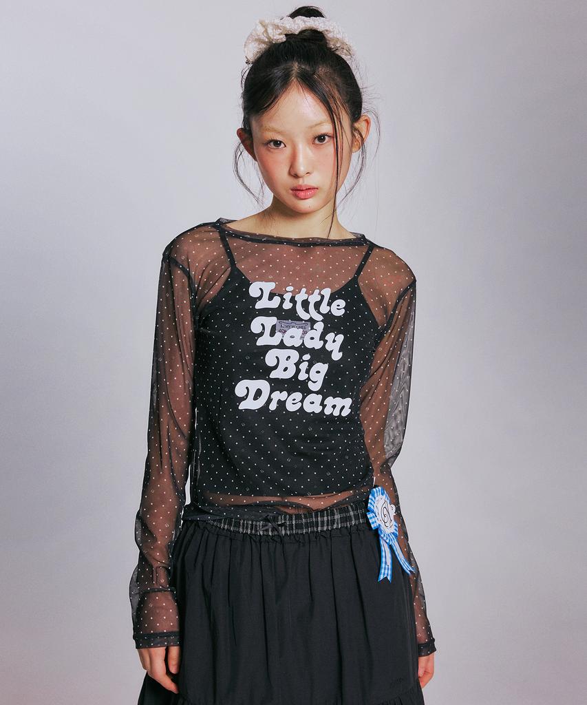 YOUHEE Rose Dot Mesh Long Sleeve_Black