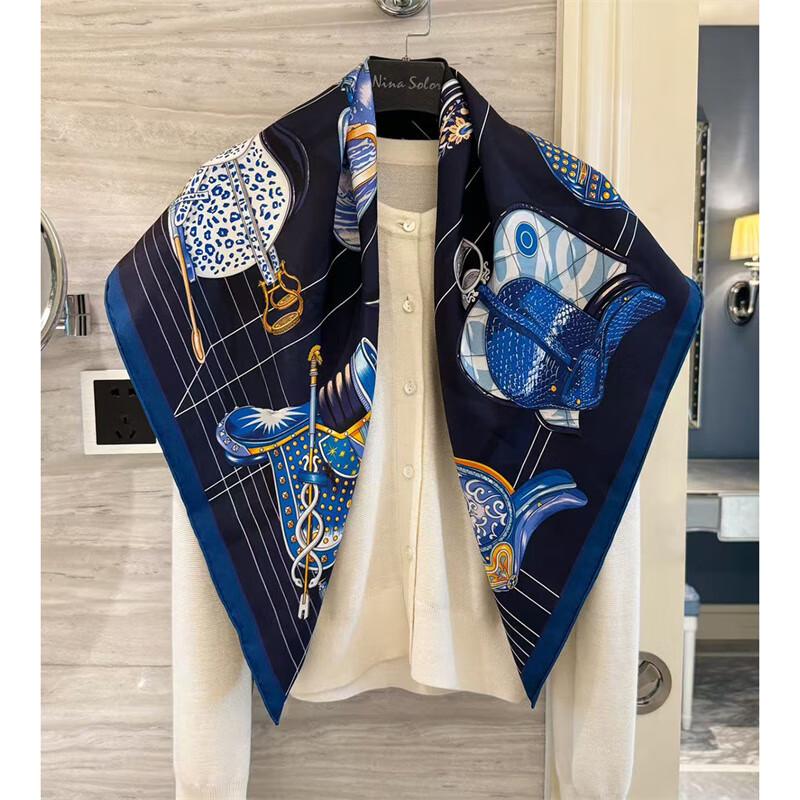 NINA SOLOR 'World On Saddle' Sand-Washed Twill Silk Scarf