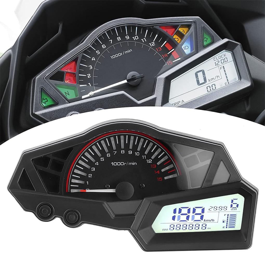 Motorcycle 15000RPM Speedometer LCD Odometer Speed Fuel Gauge Low Oil Level Indicator Flashing Alarm Fit for Ninja 300