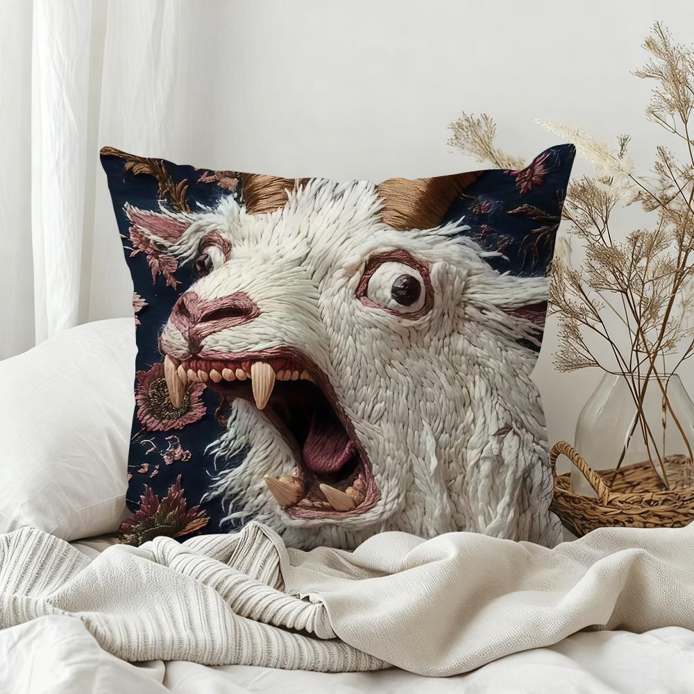 Ghost Goat Face Fun Pillow Case Sofa Living Room Bedroom Headboard Backrest Square Cushion Nap Time