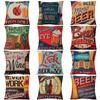45x45cm Vintage Beer Printed Cushion Cover Bar Coffee Shop Wine Party Sofa Chair Decor Cotton Linen Pillow Case