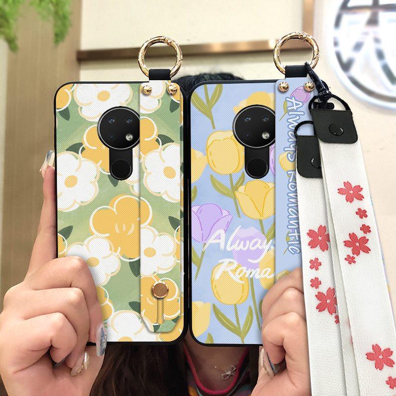 Anti-knock Flower Phone Case For Nokia 6.2/7.2 Dirt-resistant Silicone Oil Painting Waterproof Soft Case Wristband Ring