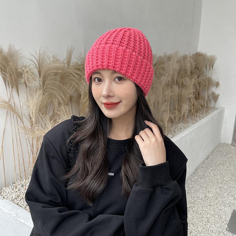Green Hat Candy Color Thick Woolen Hat for Women In Autumn and Winter Korean Couple Knitted Hat Japanese Pullover Cold Hat