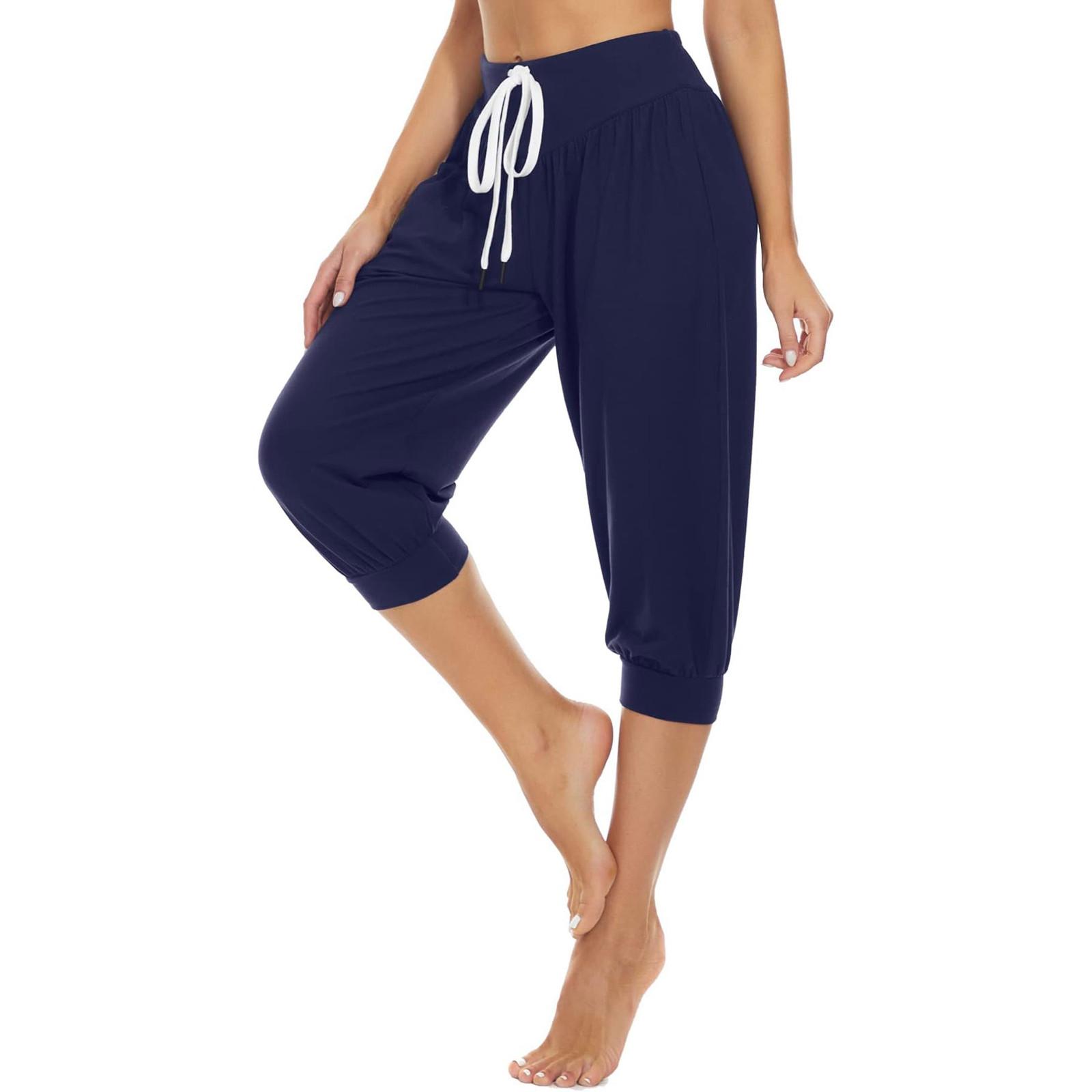 

Women s Summer Loose Retro Printed Seven Pants Sweatpants Yoga Home Jogging Pants With Pockets M Темно-синій