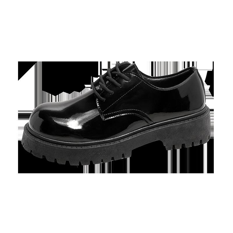 New Men's Bright Black Business Casual Leather Shoes Big Head Derby Niche Low Top Thick Sole Heightening Men's Shoes Z13