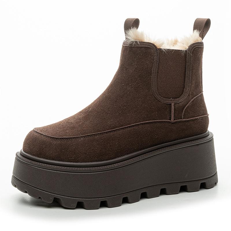 Thick-soled Snow Boots Winter New Velvet Thermal Cotton Shoes Small Height Increase Martin Boots Leather Short Boots