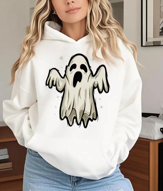 2025 Halloween Ghost Hoodie: European & American Style, Casual Loose Fit, Long Sleeve Sweatshirt