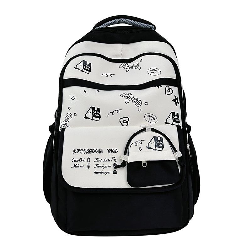 Schoolbag Summer New Product Junior High School Schoolbag Large Capacity School Travel Light Backpack Cute Print Color Matching Backpack
