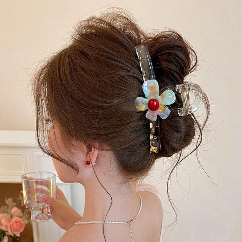 Iridescent Flower Large Shark Hair Claw Elegant Women Back Head Hair Clip Unique Hair Accessory