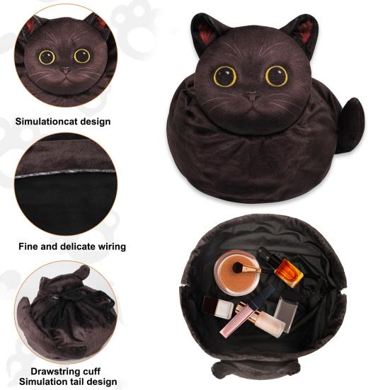 Cat Travel Makeup Bag Drawstring Cosmetic Organizer Cat Design Lay Flat Large Capacity Cosmetic Pouch Gift for Cat Lovers