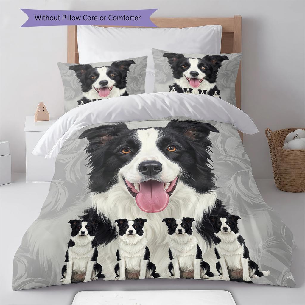 Beagle Border Collie Pattern Bedding Quilt Set Quilt Cover Pillowcase Home Decoration Gift (1 * duvet cover + 2 * pillowcase, without core)