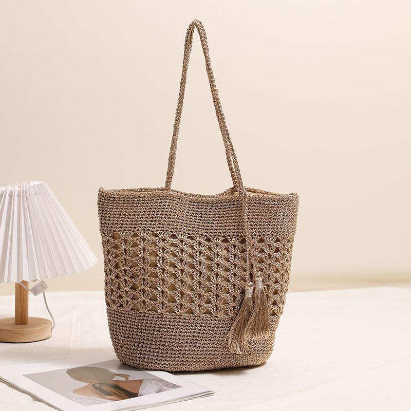 Trendy Large Capacity Woven Straw Bag with Tassels - Women's Versatile Beach & Casual Shoulder Bag