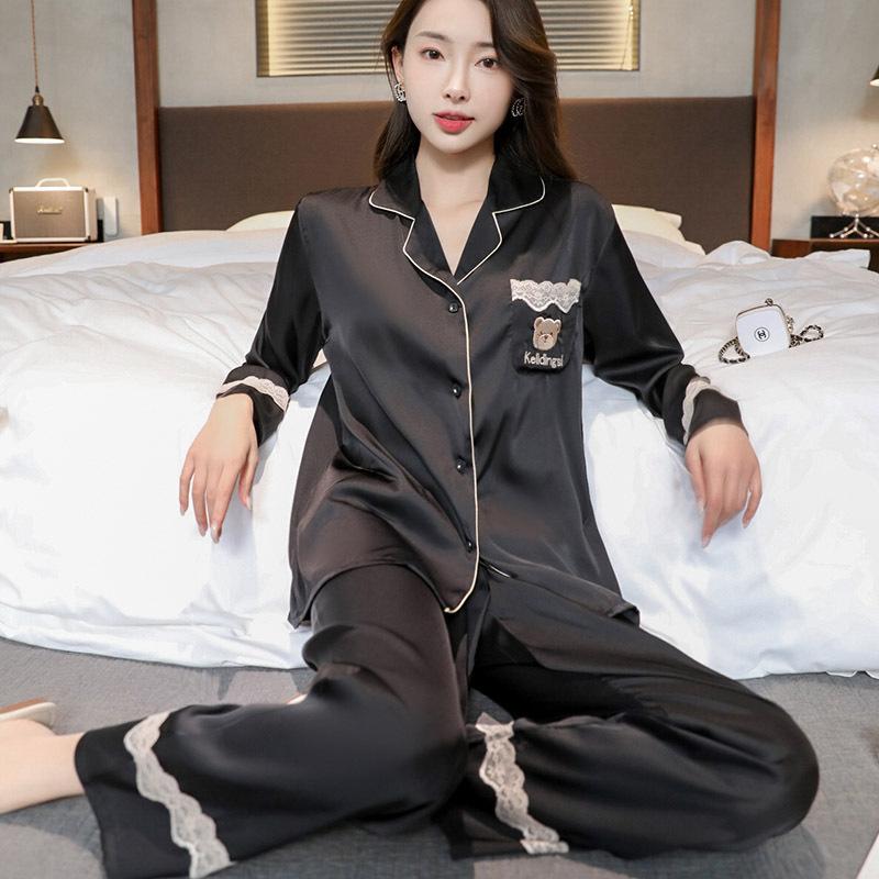 Pajamas women's summer ice silk thin high-end loose long-sleeved loungewear spring and autumn simulation silk high-end set