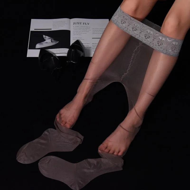 Женские чулки Невидимые 360 градусов Бесшовные колготки Прозрачные с кружевной талией Ультратонкие Прозрачные Чулки с открытой ластовицей Open crotch