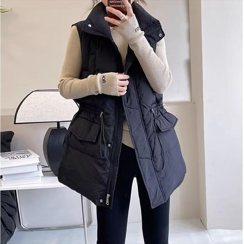 Spring Autumn and Winter Women Plus Size Light Waistcoat Outerwear Thin Warm Medium Length Lapel Loose Vest Cardigan Sleeveless Outerwear