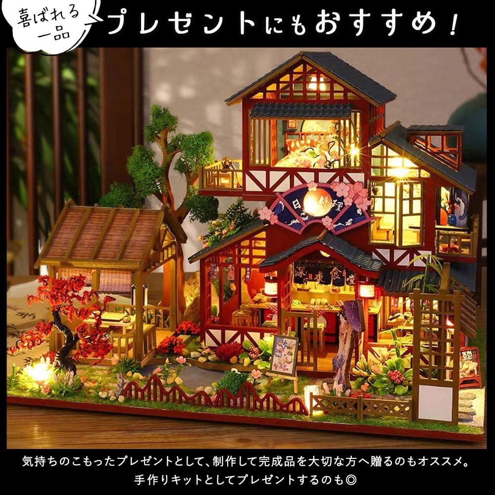 Moin Moin 1/24 Dollhouse Miniature DIY Kit Set: A Japanese-style Inn with a Focus On Japanese Cuisine - Wakii - Midnight Diner, Sushi, Watermelon, Pon