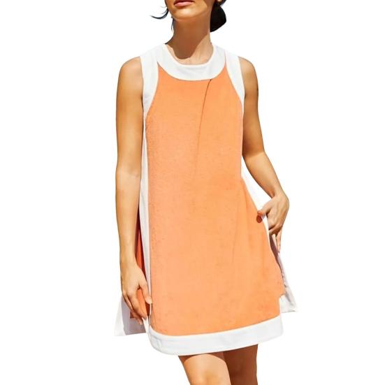 Two Piece Set for Women Summer Boho Color Block Outfits Sleeveless Crewneck Side Slit Mini Dress Casual Lounge Short Sets