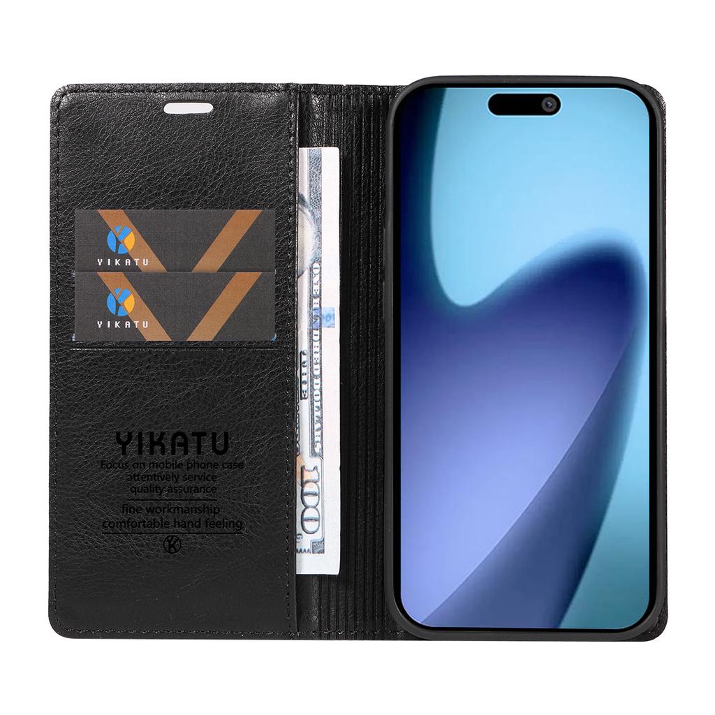 For iPhone 17 Air Wallet Case YIKATU YK-006 Magnetic Closure Leather Phone Cover Litchi Texture