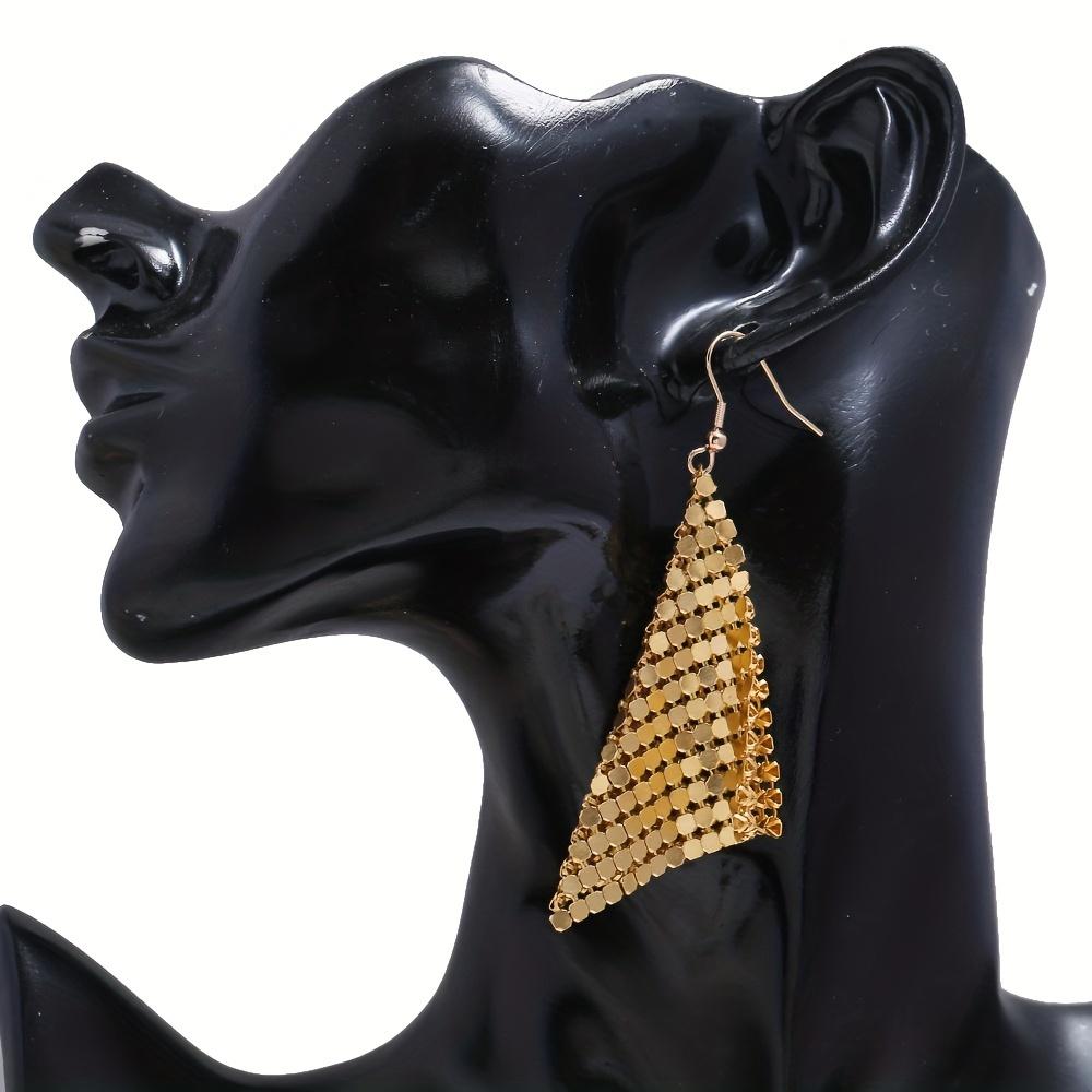 Elegant Luxury Iron Checkered Tassel Drop Earrings Versatile Daily & Party Wear All-Season Fashion Accessory
