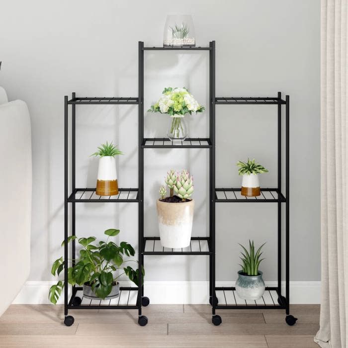 343124 vidaXL Planter with Wheels 83x25x103.5 Cm Black Iron