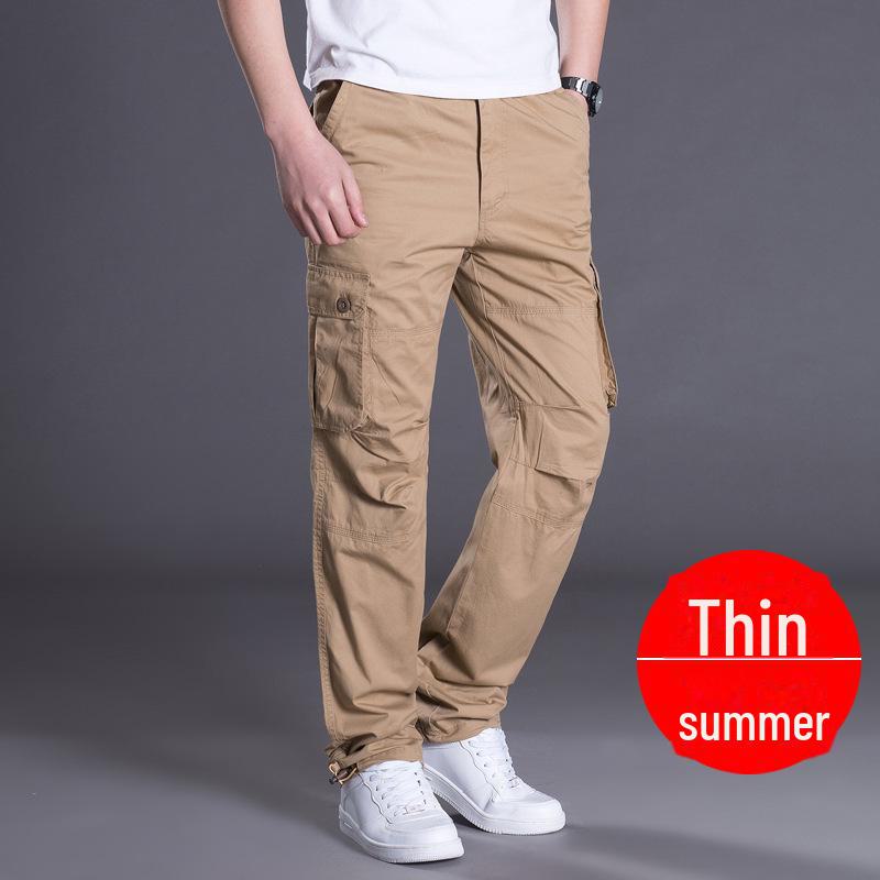 Lockere, gerade Cargohose aus reiner Baumwolle für Herren – große Größe, mehrere Taschen, Freizeitkleidung für Herbst und Winter
