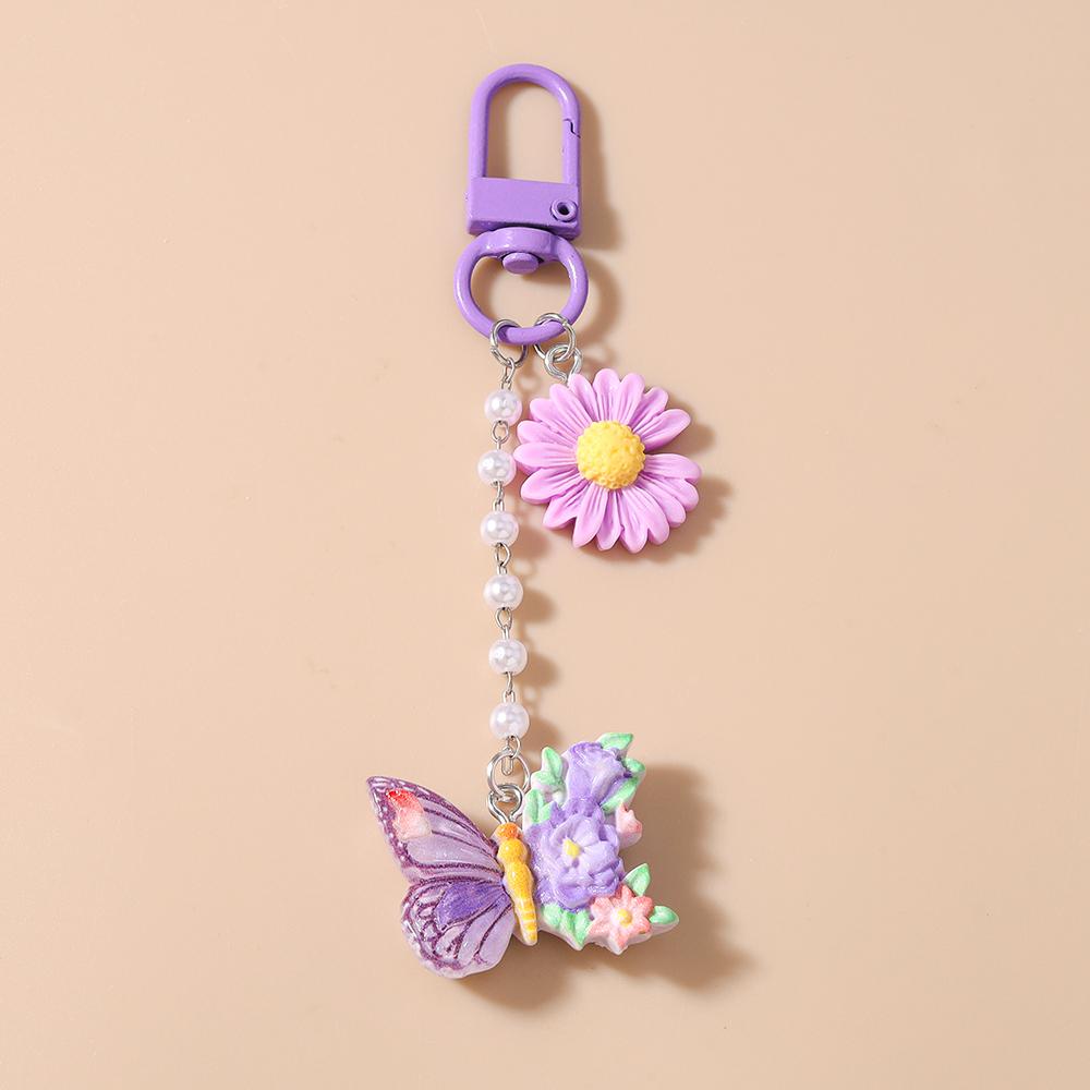 Cute Resin Butterfly Keychain Women Girls Flower Key Ring Pendant for Handbag Charms DIY Key Chain Jewelry Gifts