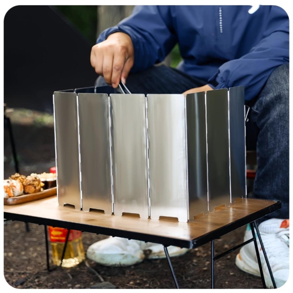 Portable Folding Outdoor Wind Shield, Aluminum Alloy Durable Baffle, Essential Camping Accessory For Hiking, Picnic And Outdoor Cooking