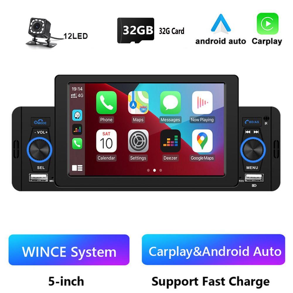 

Автомобильное радио 1 Din CarPlay Android Авто Мультимедийный плеер Bluetooth MirrorLink FM-приемник для Volkswagen Nissan Toyota with camera and 32G Card