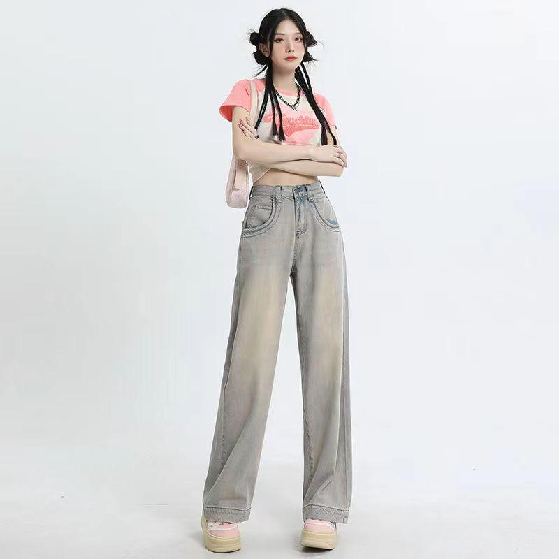 

New Autumn-Winter Yellow Mud Plus Velvet Women s High-Waist Wide-Leg Floor-Length Jeans 2XL