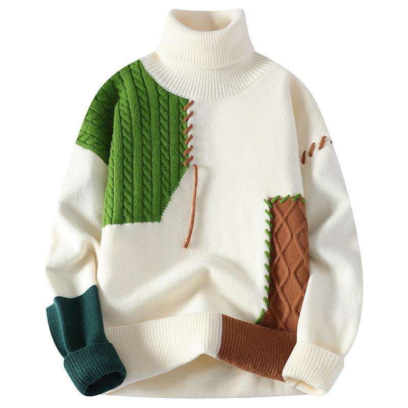 Men's popular turtleneck knitted sweater men's autumn and winter new two-lapel pullover sweater men's
