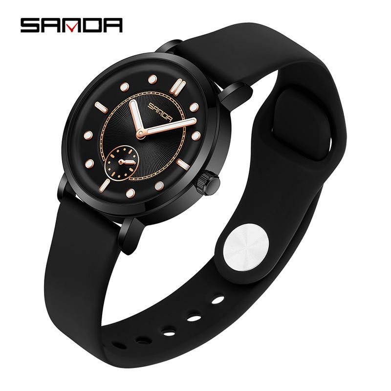 Sanda Women's Fashionable Leather & Silicone Strap Quartz Watch with Luminous Stopwatch