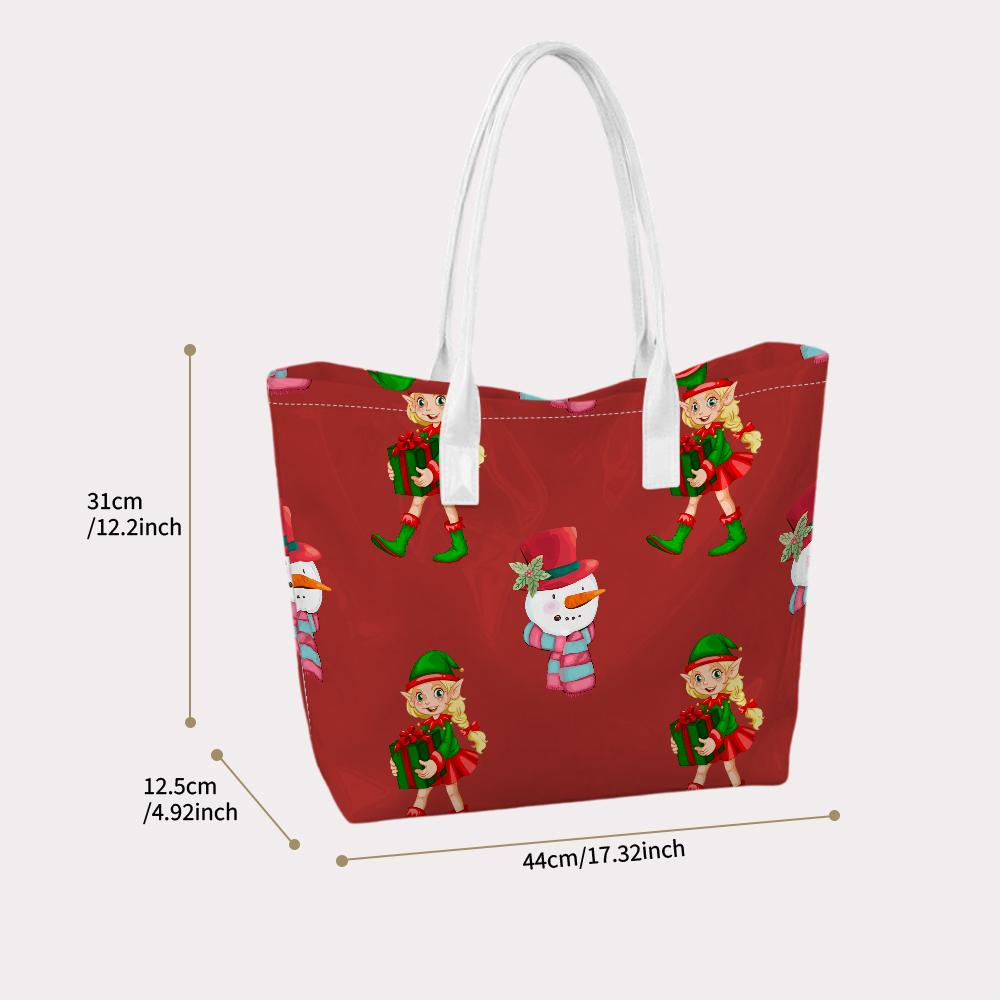 Christmas Elf Snowman Pattern Women Tote Bag Cute Festival Daily Handbag for Shopping