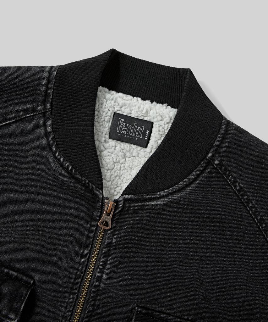 Verdnt Boa Fleece Denim Bomber Jacket [Black]