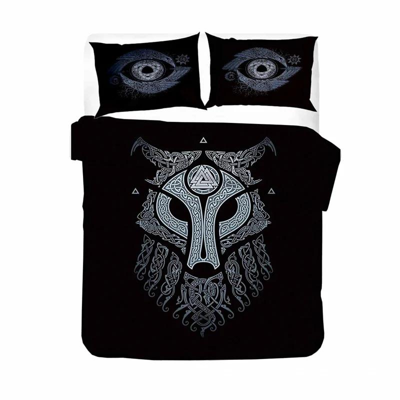 Viking Soft Duvet Cover Set, Scplusinavian Folklore Motifs Northern Germanic Culture Mjolnir,2/3pcs Beding Set King-Sized Dimensionsd Dimensions